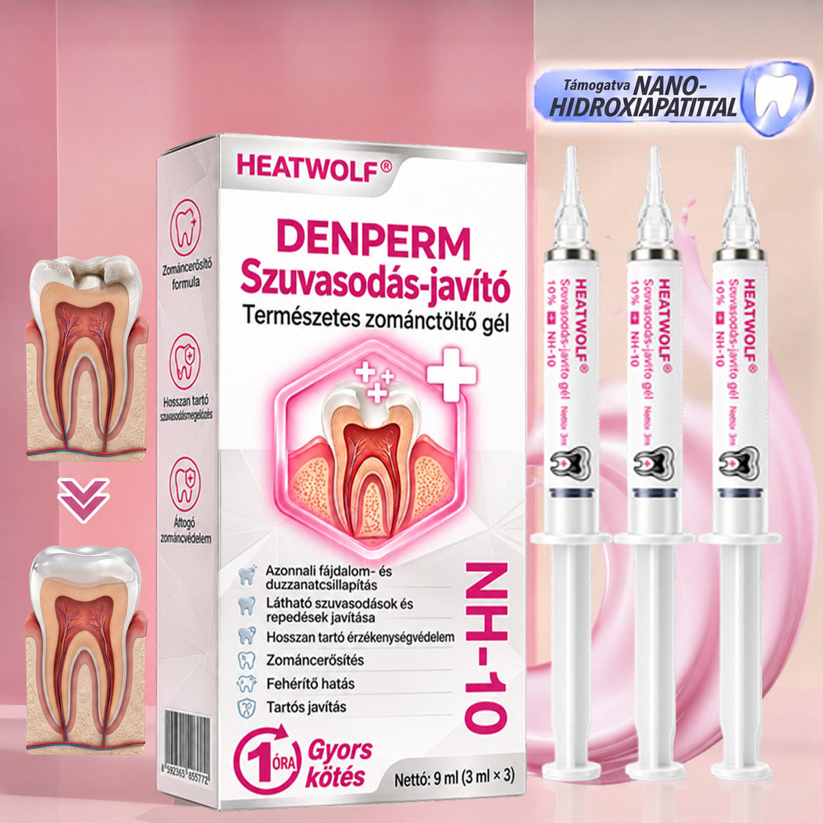 ⭐👨‍⚕️🦷HEATWOLF® DenPerm – Természetes fogzománc-töltő gél a fogszuvasodás helyreállítására🐟1️⃣